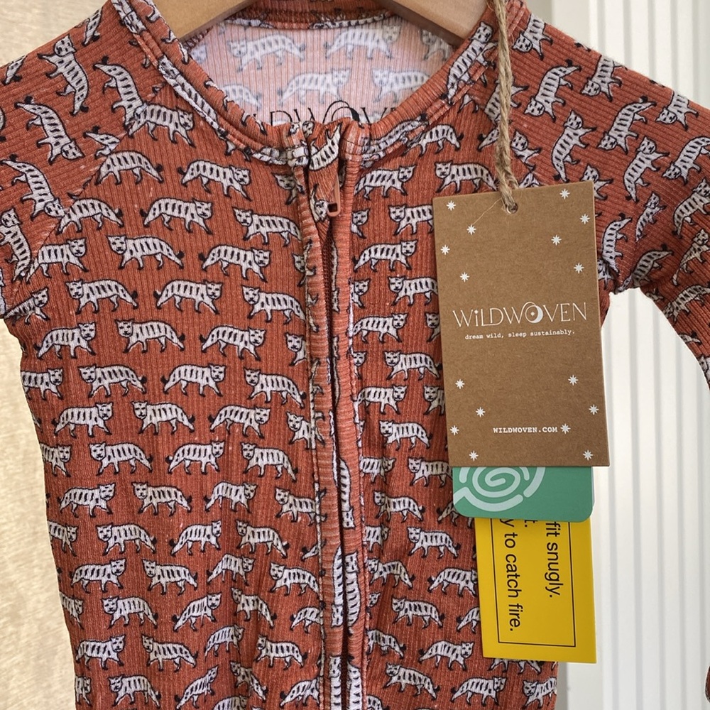 Wild Woven (formerly Kind Thing) Terracotta Tigers Ribbed Zip Romper